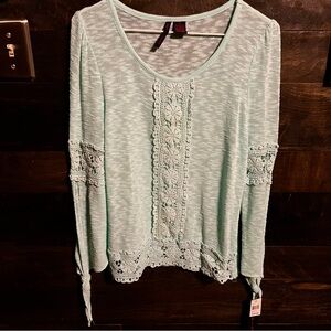 Mint Green Floral Lace Detail Women's Top